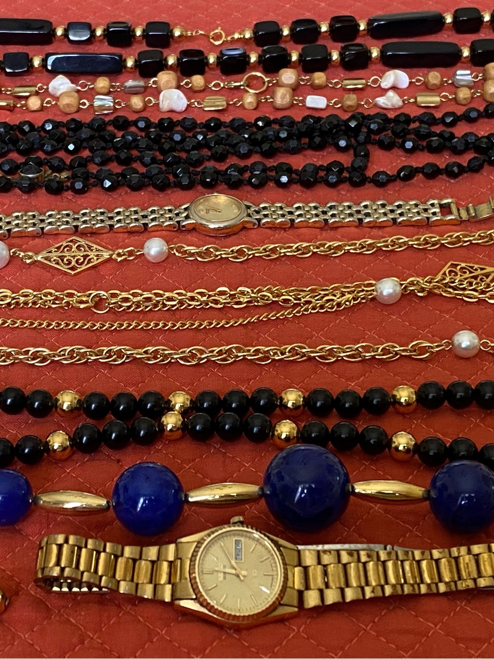 Gold-Tone watches, black & gold necklaces, pins - Women Jewelry 10 items